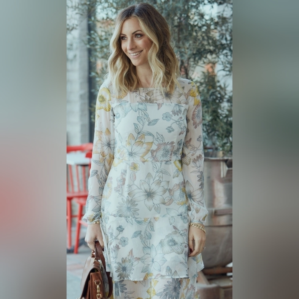 Anthropologie Cupcakes And Cashmere Floral Sheer Long Sleeve Midi Dress 8